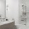 a bathroom with a large mirror